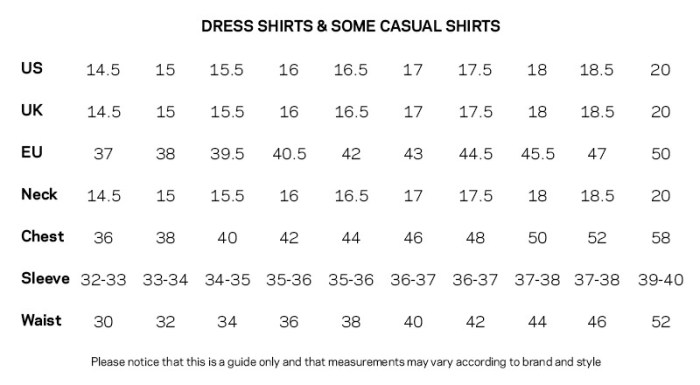 Ralph lauren men's dress shirt size chart