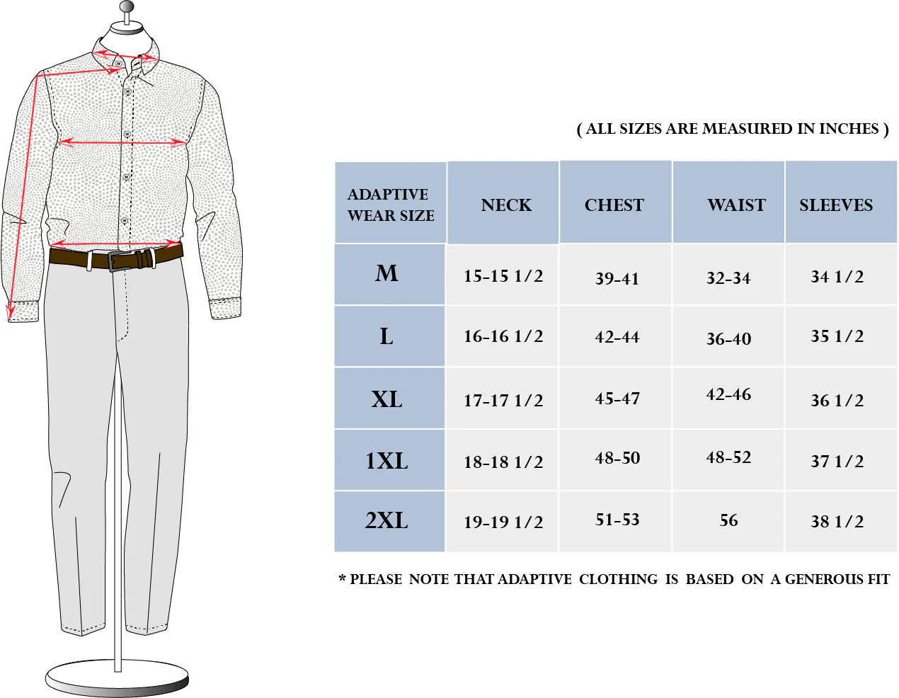 18 34/35 mens dress shirt size chart